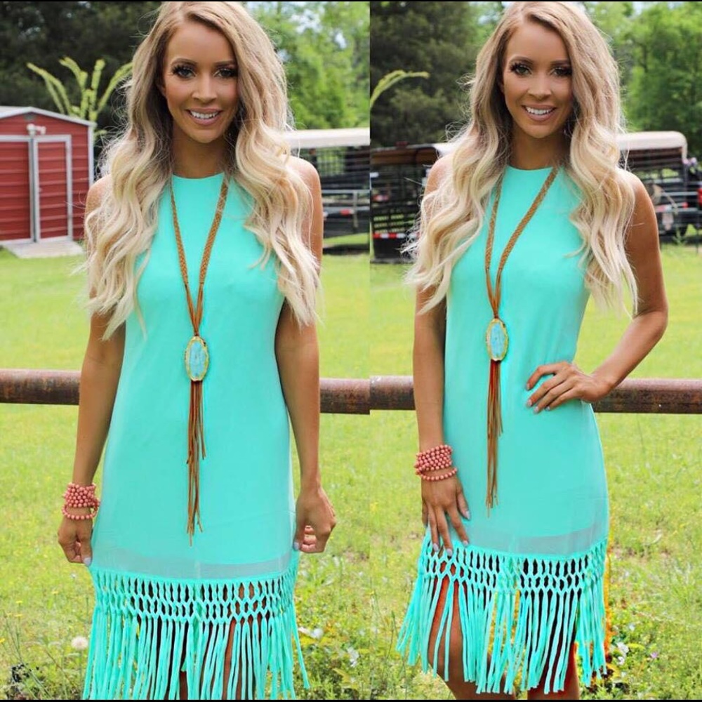 Brand New Lace Cactus turquoise Fringe dress